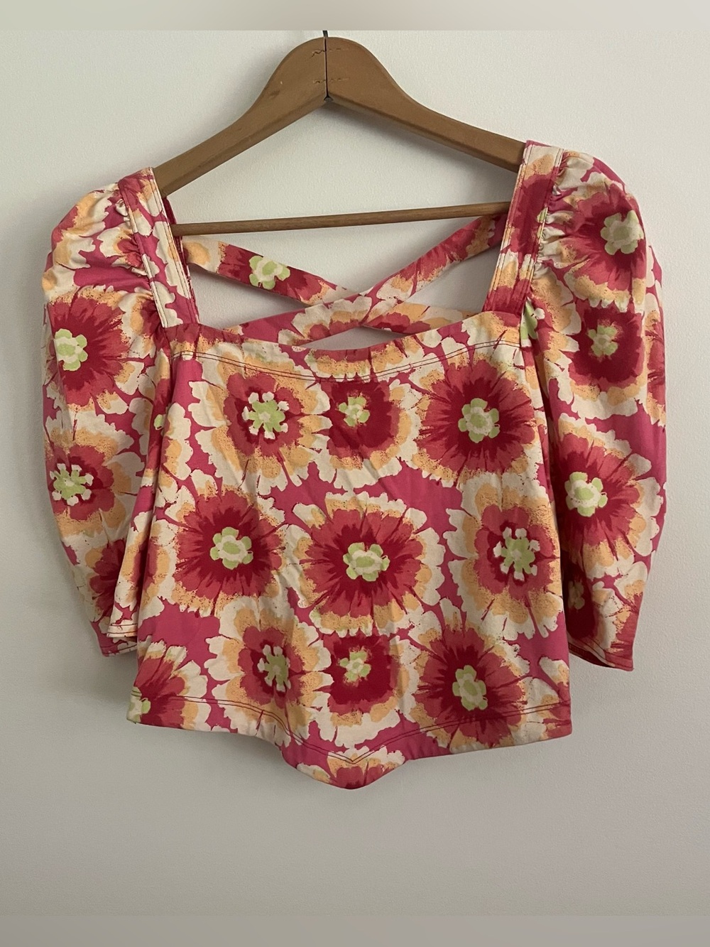 Free People Floral Square-Neck Puff Sleeve Top